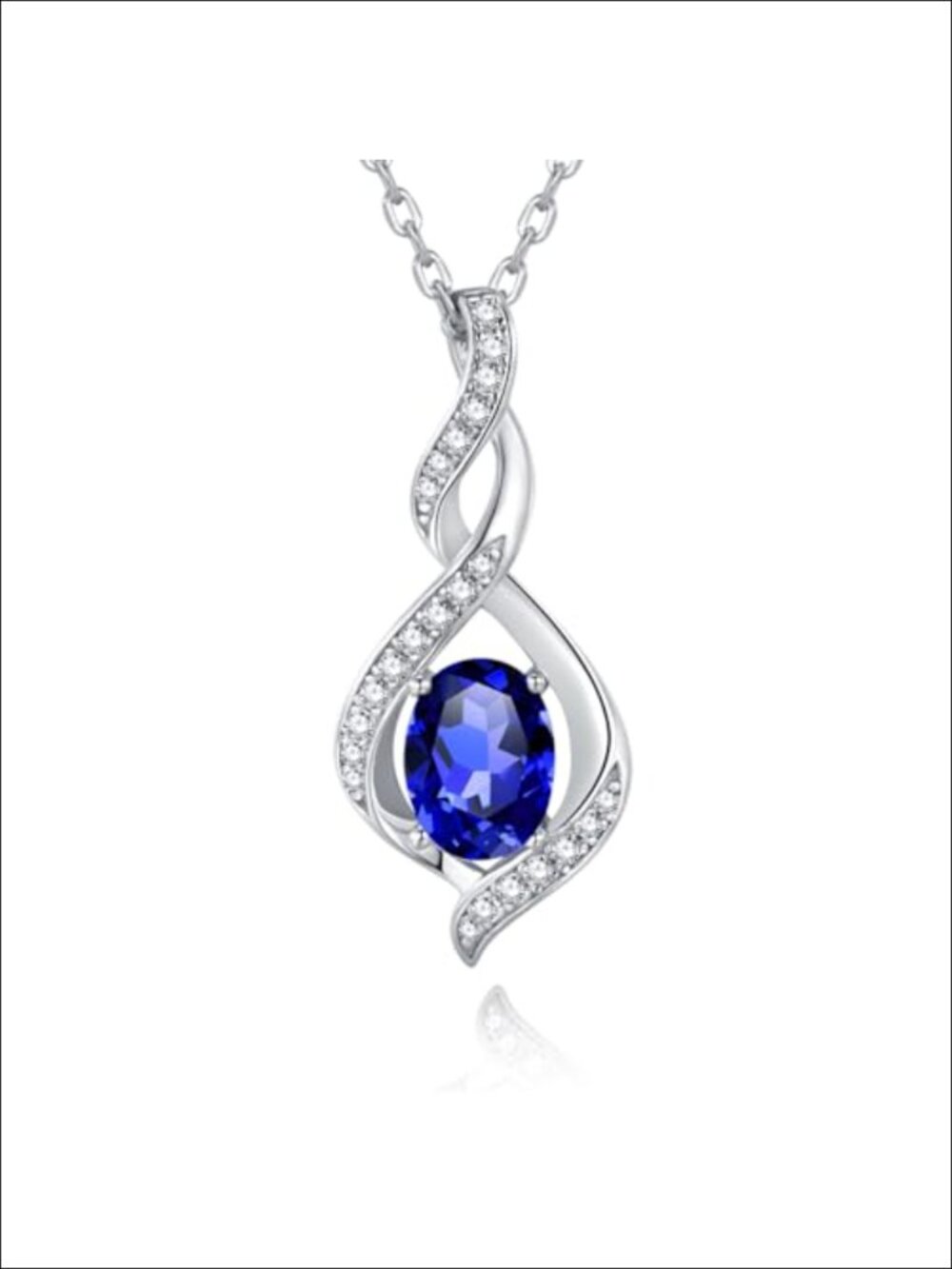 Sterling Silver Oval Birthstone Infinity Necklace, 18K White Gold Plated,
